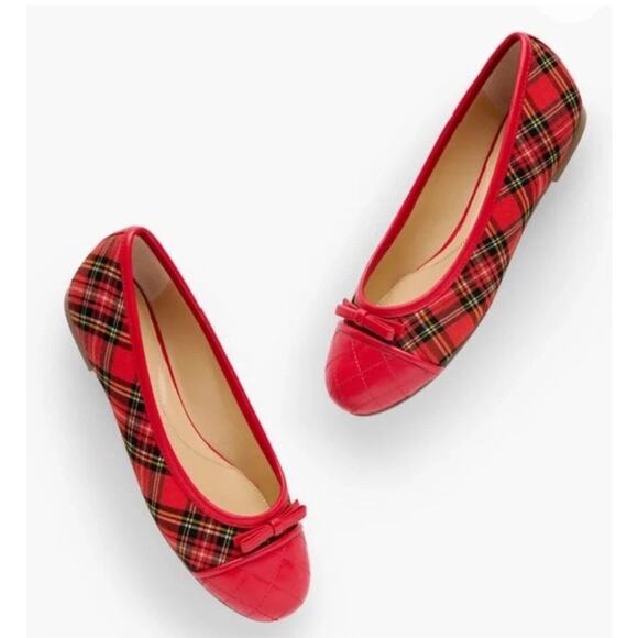 Talbots Blair cap toe ballet flats tartan plaid preppy red holiday shoes Sz 6.5 - Picture 1 of 12